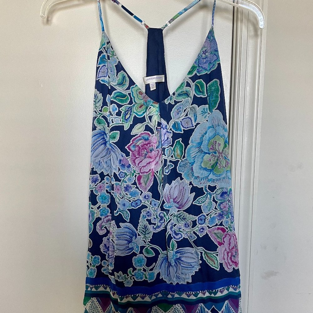 Lavender Brown Blue Floral Silk Slip Dress NWT